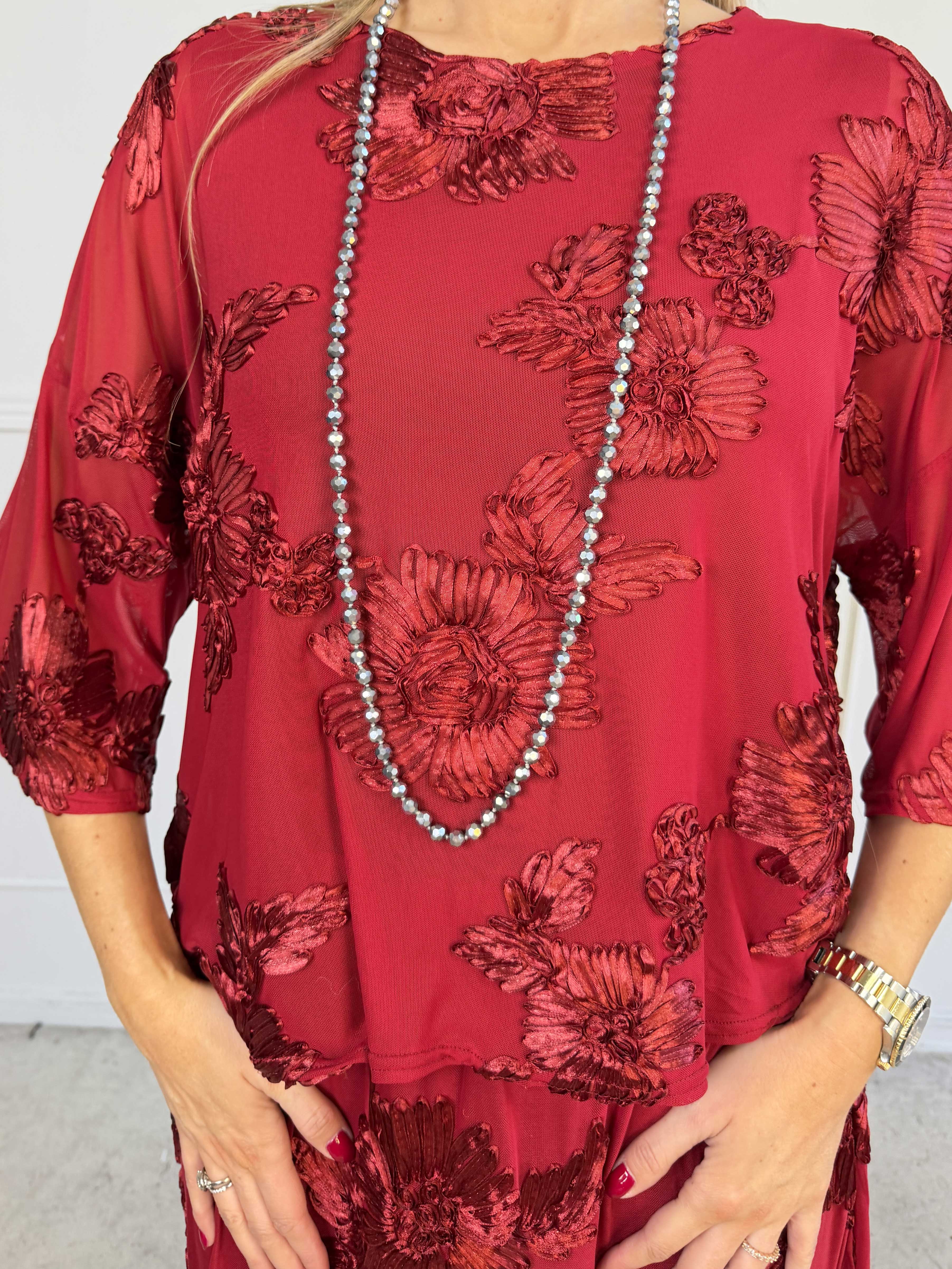 Mily Flora - Stretchig tunika i vacker mesh med fina blomstermotiv